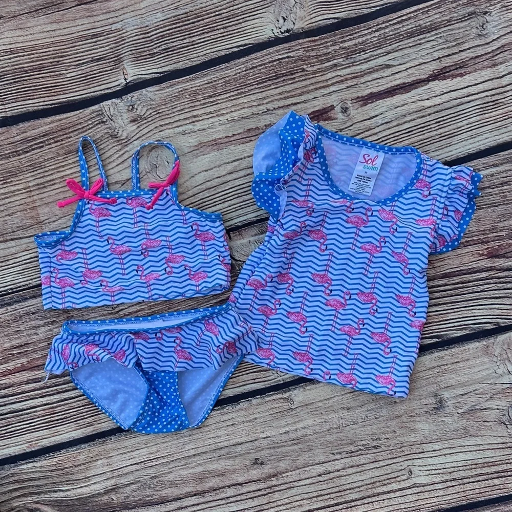 Girls flamingo Swim Set 3T - Blue and Pink